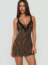 Florencee Lace Trim Mini Dress Zebra