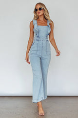 Nola Flared Ruffle Jumpsuit Blue