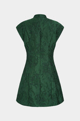 Jacquard Frog Button Sleeveless Mini Dress