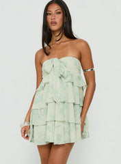 Kalari Strapless Layered Mini Dress Soft Green