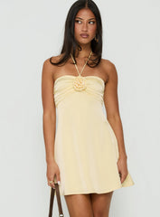 Analise Rosette Satin Halter Mini Dress Yellow