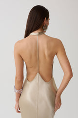 Peyton V Neck Satin Maxi Dress - Gold