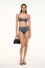 Brenton Bikini Bottom | Black Woodblock Ditsy Floral