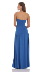 Strapless Drop Waist Maxi Dress in Blue