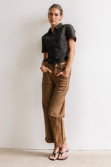 Brandy Ruched Button Up in Black