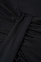 Patchwork Mesh One Shoulder Ruched Sleeveless Maxi Dress