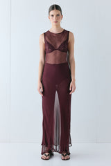 Francesca Sheer Maxi Dress Burgundy