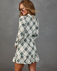 Afternoon Calling Plaid Waist Tie Mini Dress