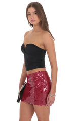 Circle Sequin Skirt in Red