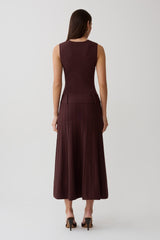 Rebena Pleated Midi Dress - Chocolate