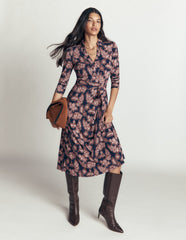 Imogen Collared Jersey Dress-Navy, Tickled Meadows