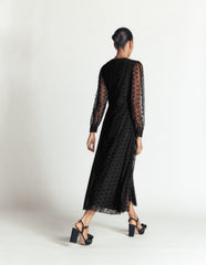 Pleated Tulle Midi Dress-Black