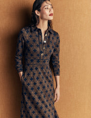 Etta Piping Detail Ponte Dress-Navy, Geo Parade Mono