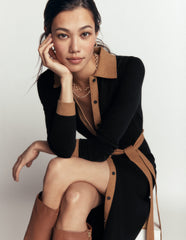 Jessica Knitted Shirt Dress-Black and Fall leaf