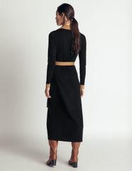 Jessica Knitted Shirt Dress-Black and Fall leaf
