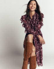 Ruffle Tie Neck Dress-Brown, Enchanted Sprigs