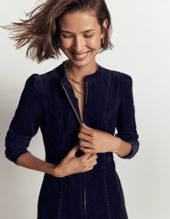 Una Cord Midi Dress-Navy