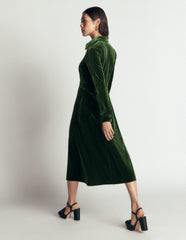 Etta Piping Velvet Dress-Douglas Fir