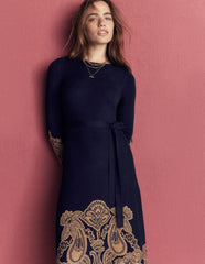 Crew Midi Jacquard Dress-Navy Placement