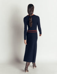 Contrast Tipped Knitted Dress-Navy