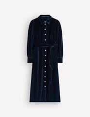 Maeve Velvet Shirt Dress-Teal Ocean