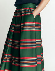 Verity Cotton Sateen Skirt-Green, Collegic Stripe