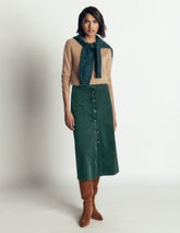 Val Button Cord Midi Skirt-Midnight Teal