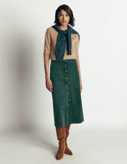 Val Button Cord Midi Skirt-Midnight Teal