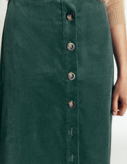 Val Button Cord Midi Skirt-Midnight Teal