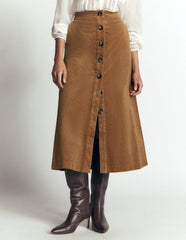 Val Button Cord Midi Skirt-Gingerbread