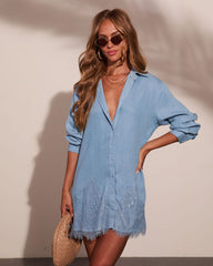 Afternoon Affair Chambray Lace Trim Mini Dress