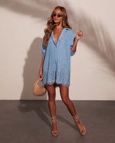 Afternoon Affair Chambray Lace Trim Mini Dress