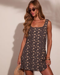 Peony Path Floral Denim Mini Dress