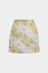 Watercolor Floral Print Applique Belted Mini Skirt