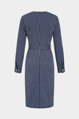 Stripes Print Crossed Knotted Long Sleeve Midi Dress
