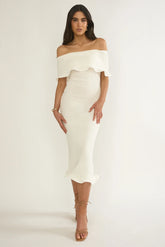 Rayna Off-Shoulder Midi Dress Ivory