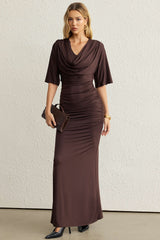 Draped Cowl Neck Short Sleeve Maxi Dress