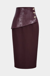 Faux Leather Patchwork Metallic Asymmetrical Skirt