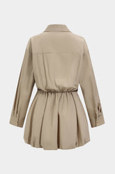 Lapel Button Belted Ruched Long Sleeve Mini Dress
