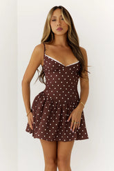 Wink At Me Polka Dot Mini Dress Brown