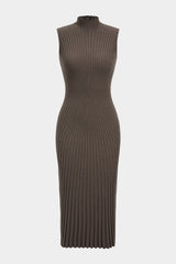 Knit Mock Neck Ribbed Sleeveless Maxi Dress