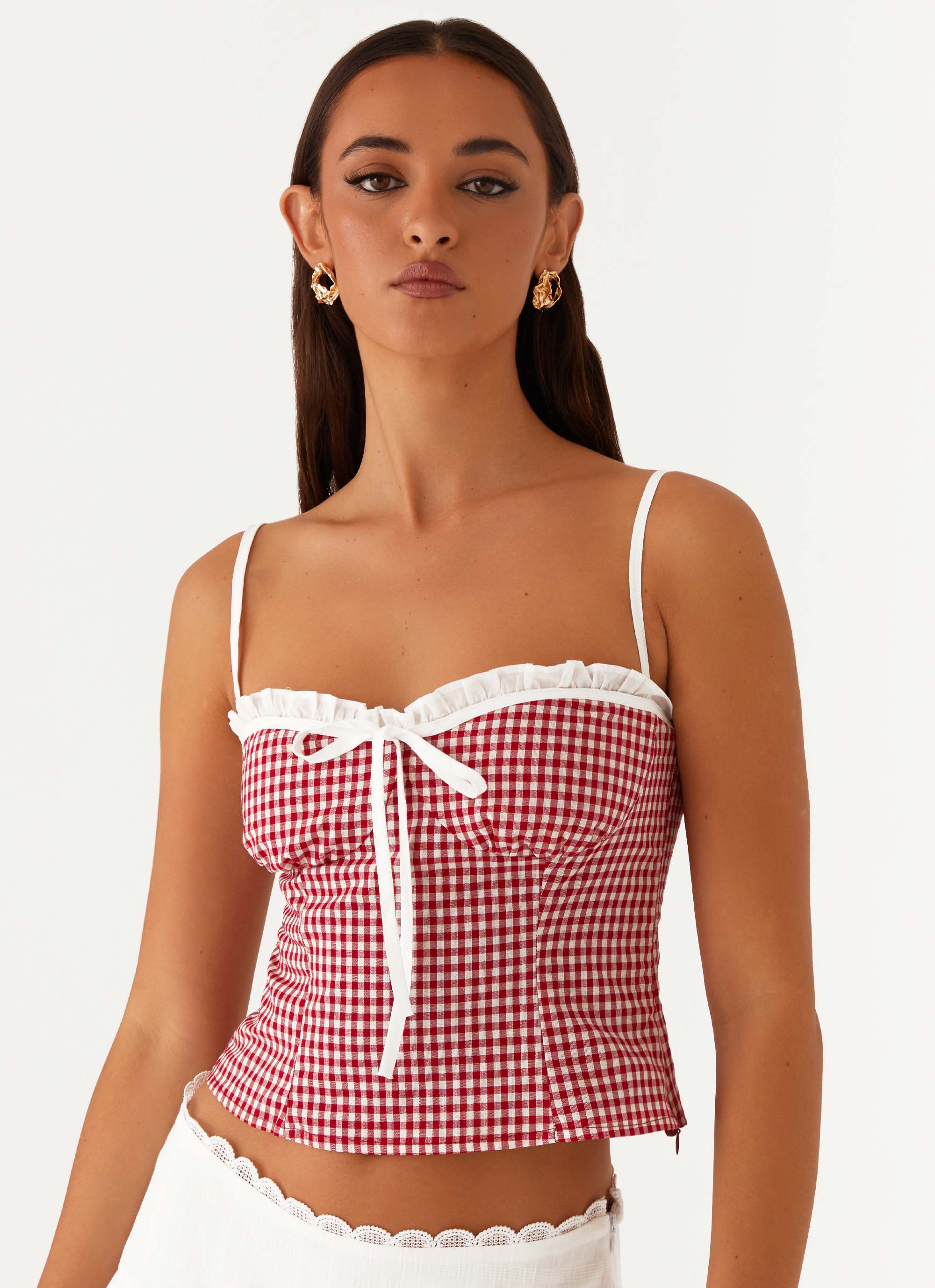 Palmer Ruffle Bustier Top - Red Gingham