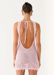 Miracle Beaded Crochet Mini Dress - Pink