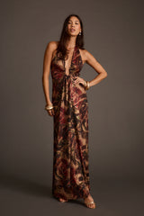 Alondra Dark Floral Plunge Maxi Dress
