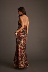 Alondra Dark Floral Plunge Maxi Dress