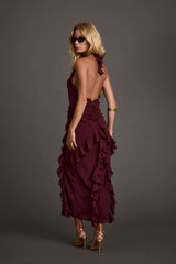 Aria Merlot Halter Maxi Dress