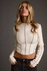 Avalon White Ribbed Long Sleeve Top