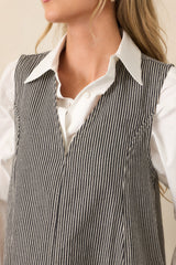FRNCH Camber Anthracite Grey Stripe Sleeveless Mini Dress