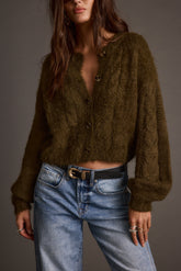 Archie Olive Cropped Cardigan