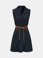 Belted Wrap Linen Blend Sleeveless Mini Dress